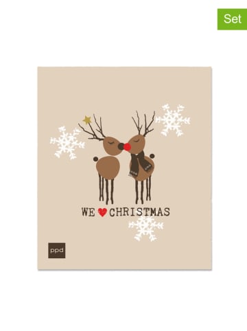 ppd 2-delige set: sponsdoeken "We love Christmas'' beige - (L)20 x (B)17,2 cm
