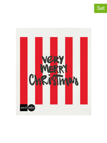 ppd 2er-Set: Schwammtücher ''Formart Merry'' in Rot/ Weiß - (L)20 x (B)17,2 cm
