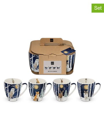 ppd 4er-Set: Jumbotassen "Winter Animals" in Dunkelblau/ Weiß - 350 ml