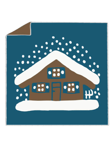 ppd Sitzunterlage ''Hütte im Schnee'' in Blau/ Braun - (L)43 x (B)43 cm