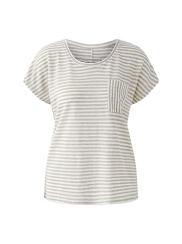 Oui Leinen-Shirt in Taupe/ Weiß