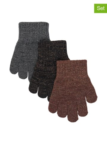 mikk-line 3-delige set: handschoenen grijs/lichtbruin/zwart