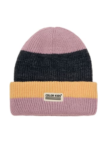 Color Kids Czapka beanie w kolorze jasnoróżowo-granatowo-żółtym