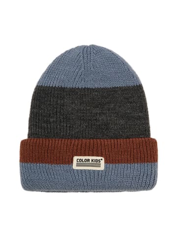 Color Kids Beanie in Grau/ Blau/ Hellbraun