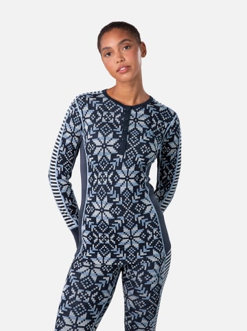 KARI TRAA Merinowoll-Thermounterhemd "Else" in Dunkelblau/ Hellblau