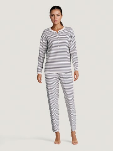 Calida Pyjama in Weiß/ Dunkelblau
