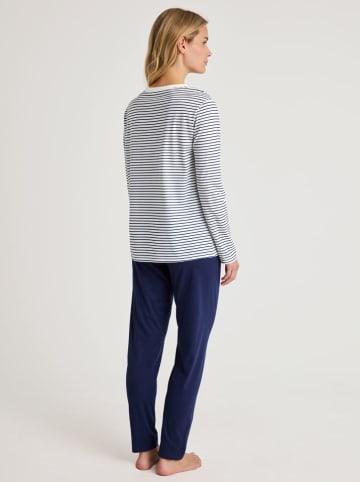 Calida Pyjama in Dunkelblau/ Weiß