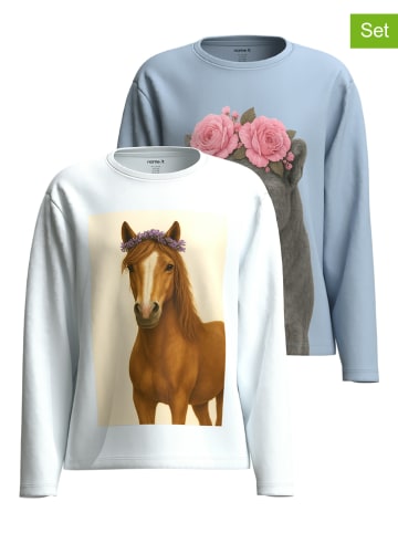 name it 2er-Set: Longsleeves "Votea" in Weiß/ Hellblau