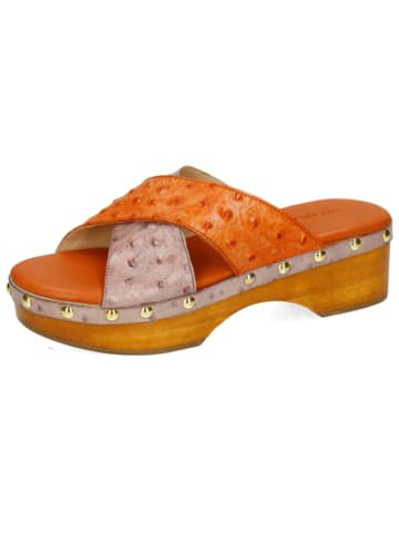 MELVIN & HAMILTON Skórzane klapki "Elle 2" w kolorze pomarańczowo-jasnoróżowym na koturnie