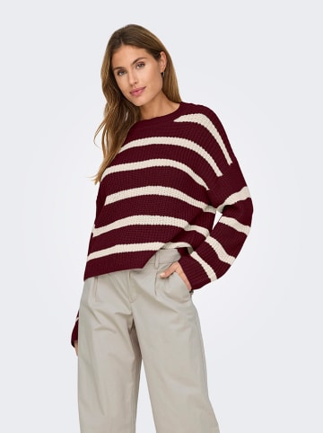 JDY Pullover in Bordeaux/ Weiß