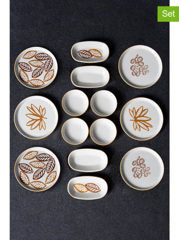 Hermia 14tlg. Frühstücks-Set in Weiß/ Orange/ Braun