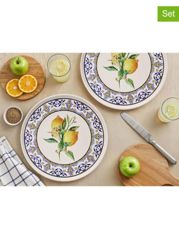 Hermia 6-delige set: dinerborden wit/donkerblauw/geel - Ø 25,5 cm