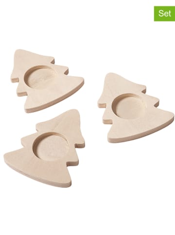 SUNNYSUE 3er-Set: Teelichthalter "Tannenbaum" in Natur