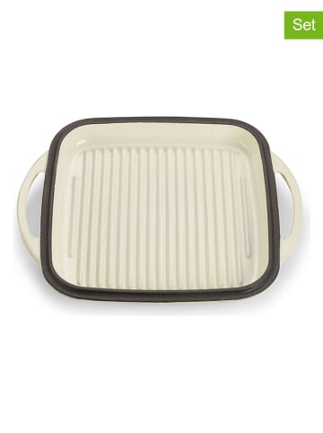 Echtwerk 2-delige set: universele braadslede met dienblad crème - (L)31 x (B)25,5 cm