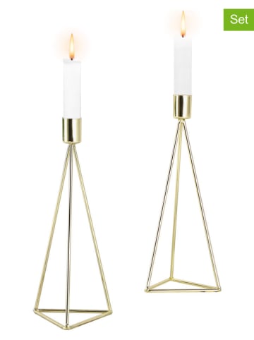 Echtwerk 2-delige set: kaarshouders "Diamant" goudkleurig - (L)24,5 cm