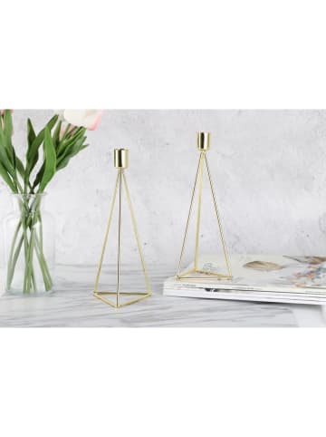 Echtwerk 2-delige set: kaarshouders "Diamant" goudkleurig - (L)24,5 cm