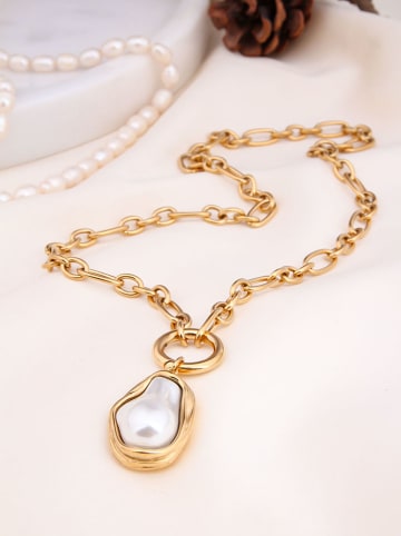 Charlize Vergulde ketting met edelstenen en parels - (L)50 cm