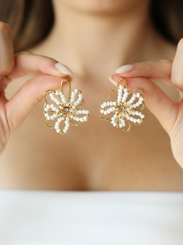 Charlize Pozłacane kolczyki-wkrętki z kryształami i cyrkoniami