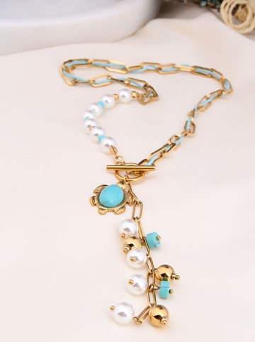 Charlize Vergulde ketting met edelstenen en parels - (L)60 cm