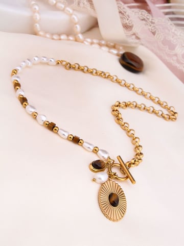 Charlize Vergulde ketting met edelstenen en parels - (L)50 cm