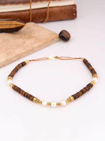 Charlize Vergold. Halskette mit Edelsteinen und Perlen - (L)50 cm