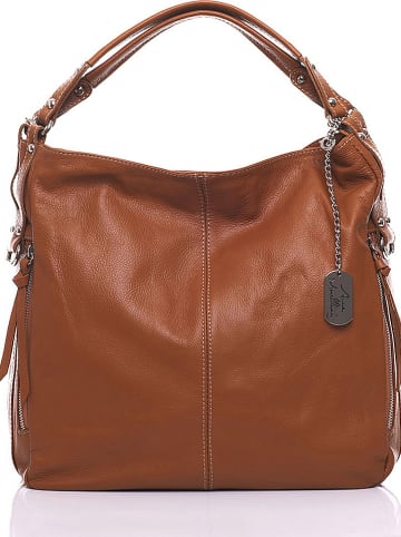 Anna Morellini Leren schoudertas "Ingrid" lichtbruin - (B)36 x (H)39 x (D)16 cm