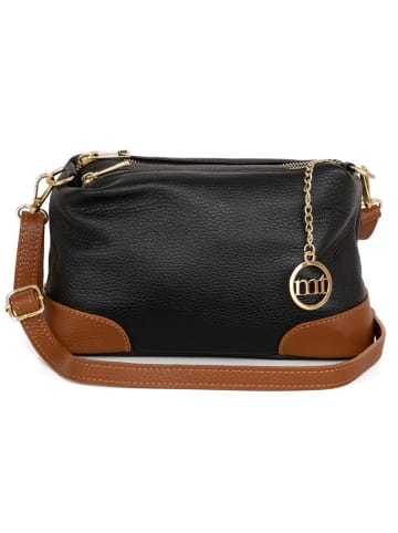 Mia Tomazzi Leren schoudertas zwart/bruin - (B)25 x (H)15 x (D)10 cm