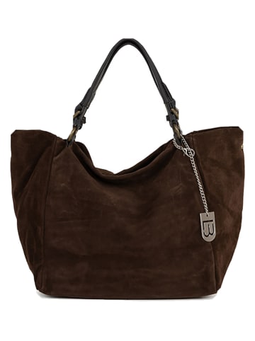 Lucca Baldi Leren schoudertas "Gimignano" donkerbruin - (B)50 x (H)45 x (D)20 cm