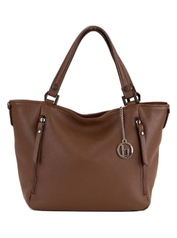Lia Biassoni Leder-Schultertasche "Alserio" in Braun - (B)42 x (H)26 x (T)14 cm