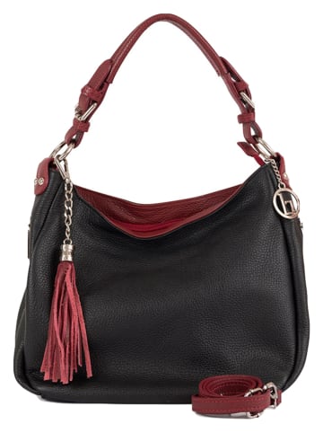 Lia Biassoni Leder-Schultertasche "Garga" in Schwarz - (B)36 x (H)26 x (T)10 cm