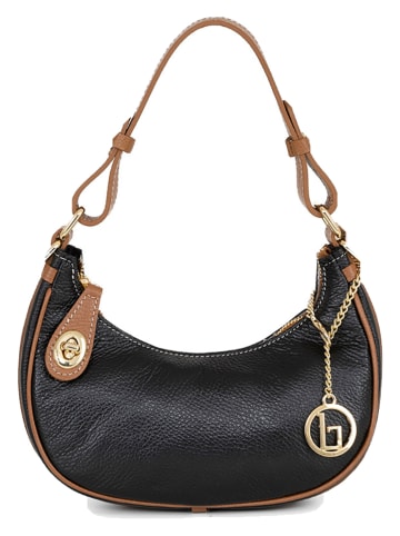 Lia Biassoni Leder-Schultertasche "Acquato" in Schwarz - (B)26 x (H)17 x (T)7 cm