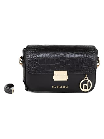 Lia Biassoni Leder-Umhängetasche "Ruga" in Schwarz - (B)21 x (H)14 x (T)5 cm