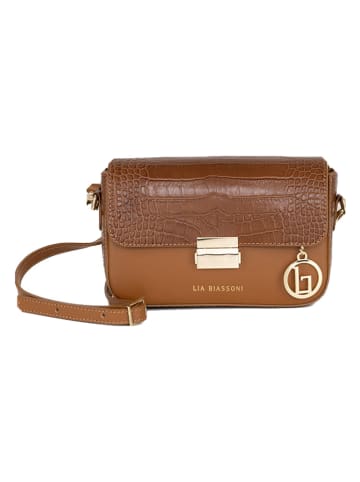 Lia Biassoni Leder-Umhängetasche "Ruga" in Camel - (B)21 x (H)14 x (T)5 cm