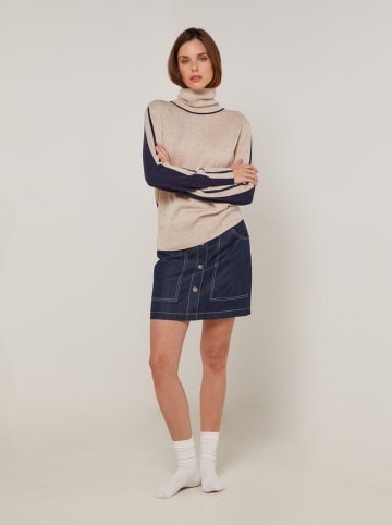 Rodier Rollkragenpullover in Beige/ Dunkelblau