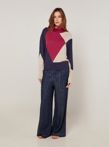 Rodier Rollkragenpullover in Dunkelblau/ Rot/ Beige