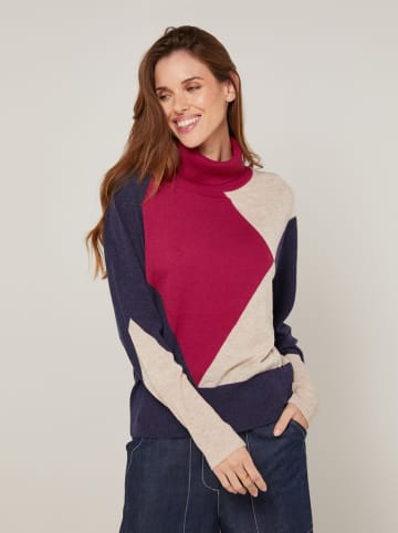 Rodier Rollkragenpullover in Dunkelblau/ Rot/ Beige