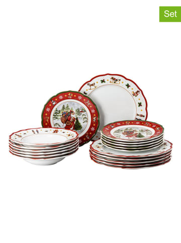 Hutschenreuther 18-częściowy zestaw "Happy Wintertime" w kolorze biało-czerwonym