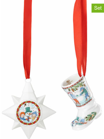 Hutschenreuther 2er-Set: Christbaumornamente in Weiß/ Rot/ Hellblau - (H)6,8 cm