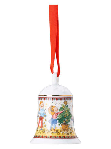 Hutschenreuther Dzwonek choinkowy w kolorze czerwono-białym - wys. 7 x Ø 5,3 cm