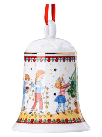 Hutschenreuther Dzwonek choinkowy w kolorze biało-czerwonym - wys. 12 x Ø 8 cm