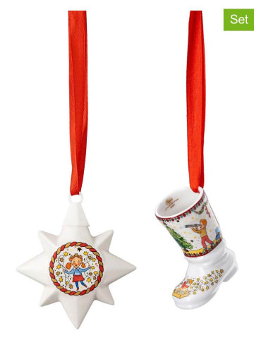 Hutschenreuther 2er-Set: Christbaumornamente "Weihnachtsleuchten" in Rot/ Weiß - (H)5,5 cm