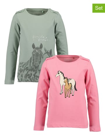 Blue Seven 2er-Set: Longsleeves in Grün/ Pink