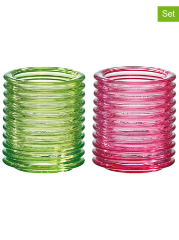 La Rochère France 2er-Set: Teelichthalter "Buzz" in Grün/ Rosa - (H)7,8 cm