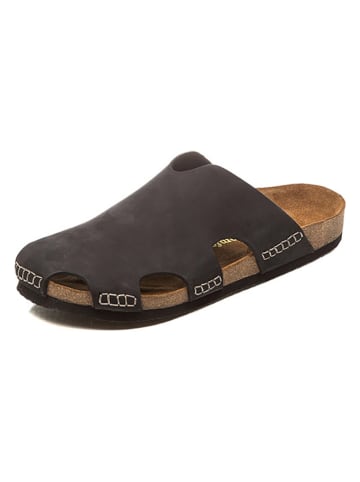 Comfortfusse Leder-Clogs in Schwarz