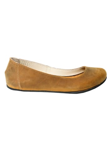 Comfortfusse Leder-Ballerinas in Hellbraun