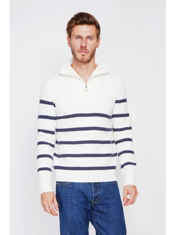 William de Faye Pullover in Weiß/ Dunkelblau