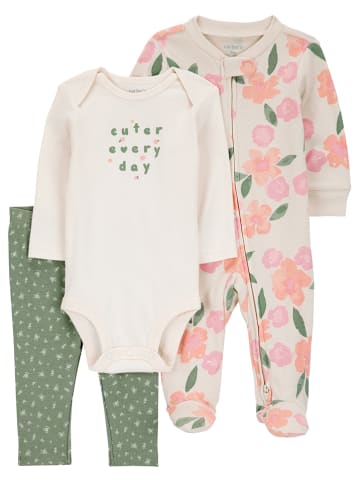 carter's 3tlg. Outfit in Beige/ Grün/ Creme