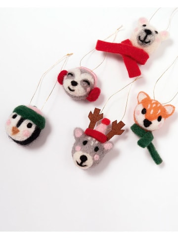 folia PAPER Vilten balletjes "Winter Animals" rood/grijs - 5 stuks