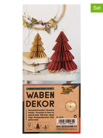 folia PAPER 2-delige set: papieren boompjes "Hygge Xmas Trees" beige/rood