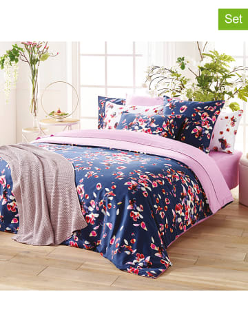 Cacharel textiles 4tlg. Satin-Bettwäsche-Set "Aurore" in Blau/ Rosa